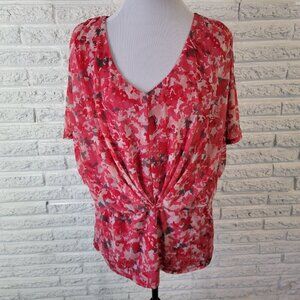 Dana Buchman Women's 0X Plus Pink Gray Watercolor Cap Sleeve V-Neck Top WAT81E